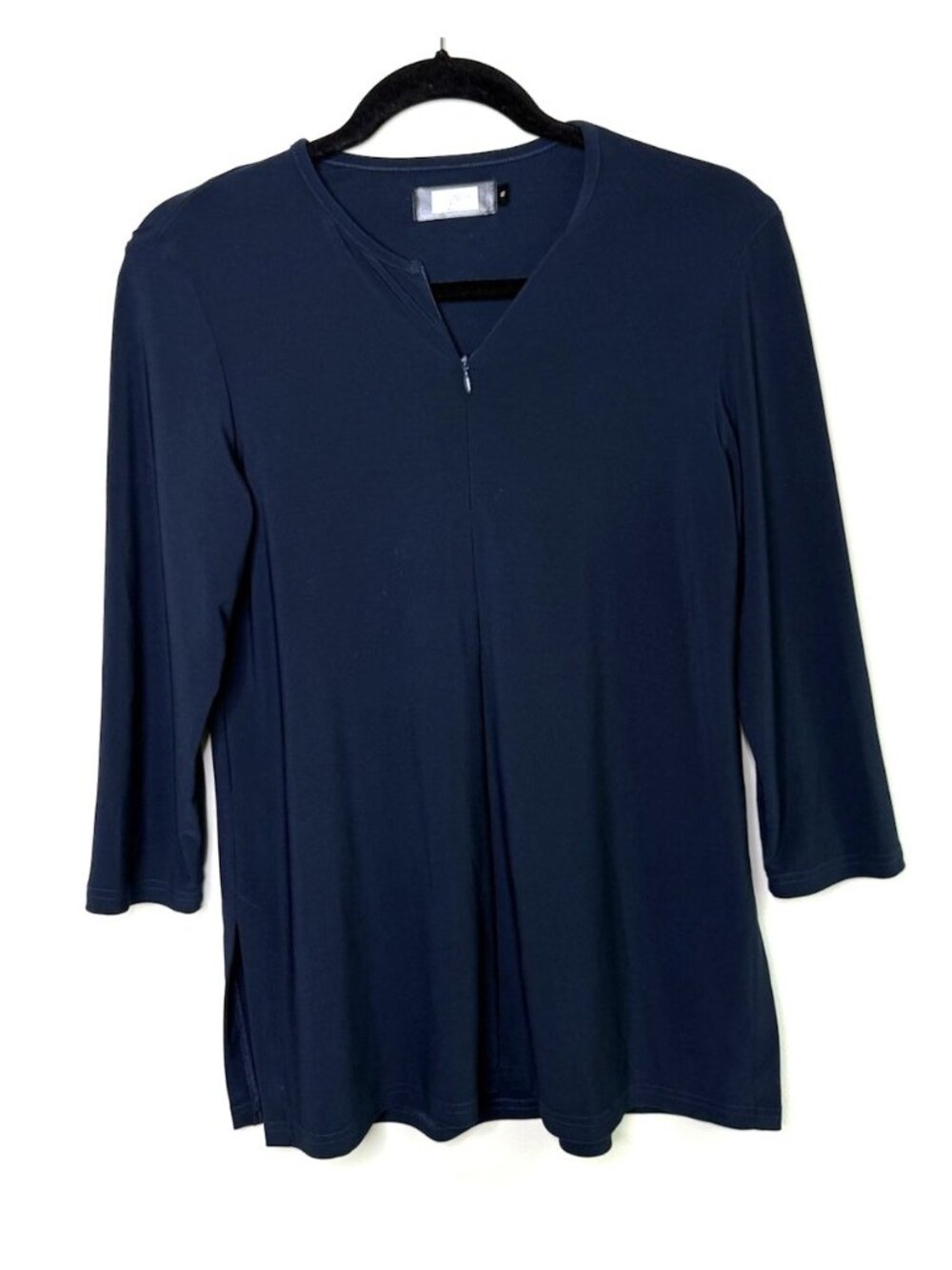Sympli Canada Shirt Top Quarter Zip Slinky Navy Blue
